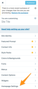 home page settings